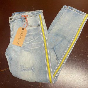 Kilogram Mens Blue Distressed Striped 5 Pocket Design Denim Straight Jeans Sz 36